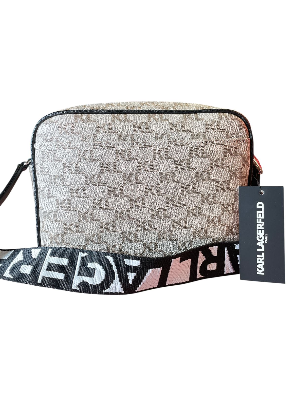 KARL LAGERFELD CROSSBODY CON MONEDERO. NEGRO/BEIGE
