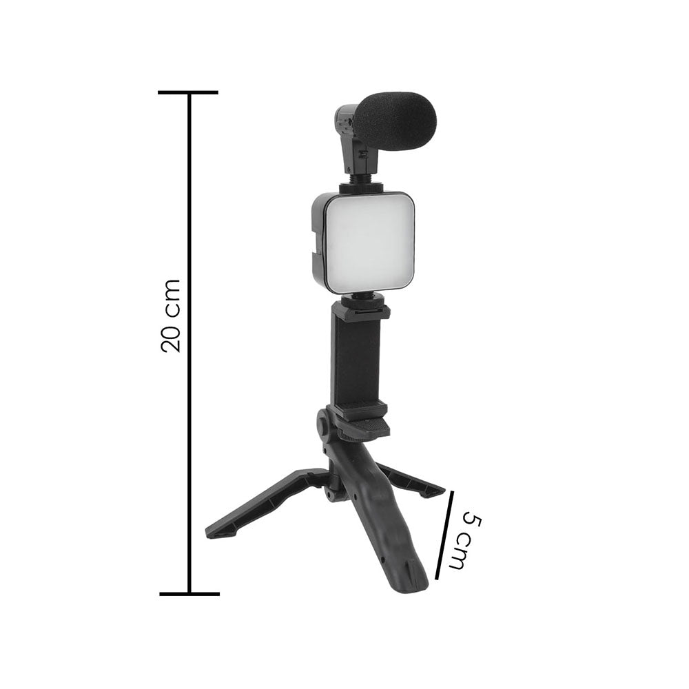 Soporte para celular 3 en 1, tripie, luz y micrófono