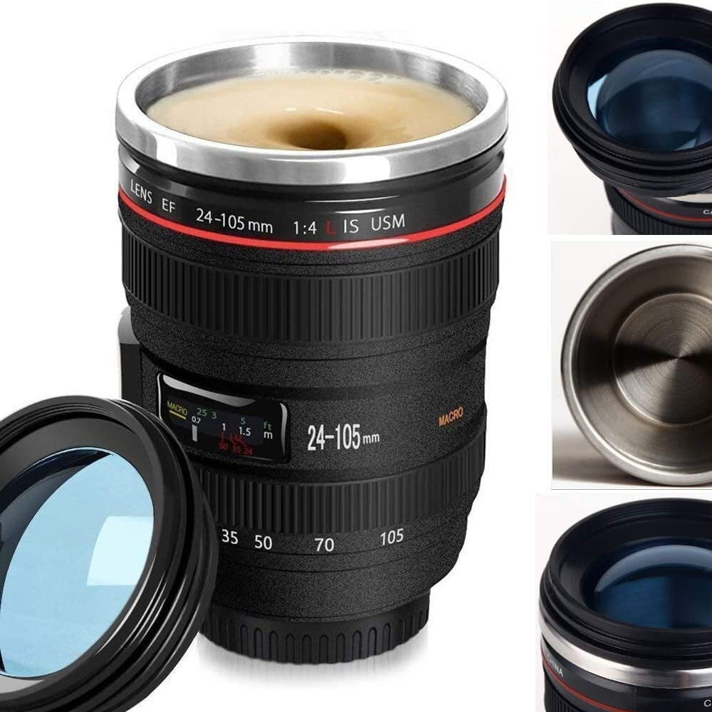 Termo en forma de lente de cámara reflex