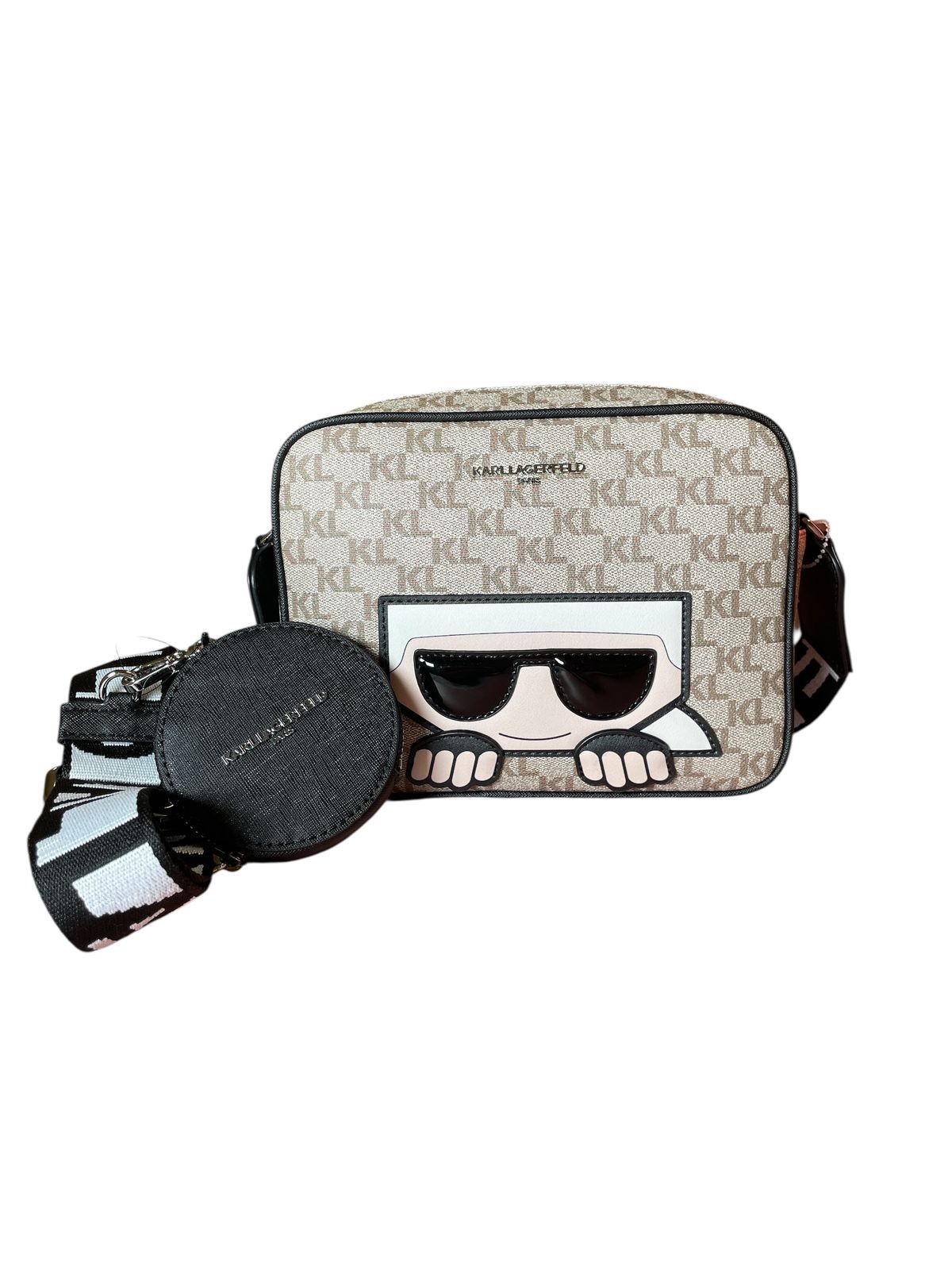 KARL LAGERFELD CROSSBODY CON MONEDERO. NEGRO/BEIGE