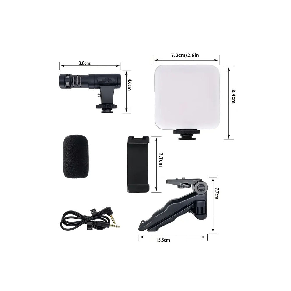 Soporte para celular 3 en 1, tripie, luz y micrófono