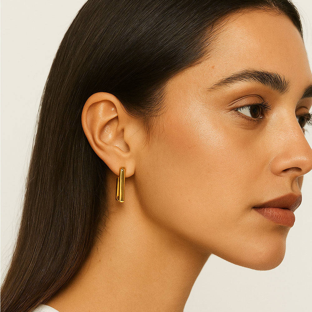 Aretes cuadrados dorado y plateado