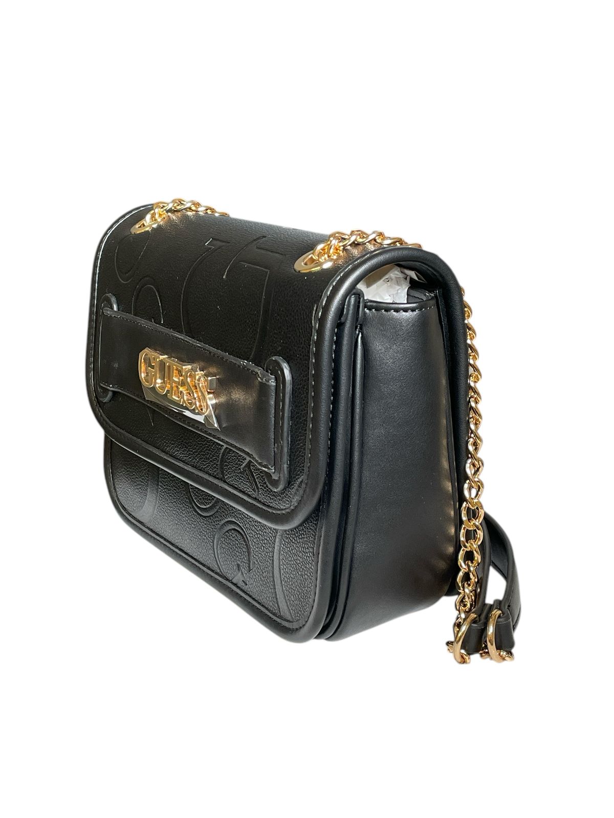 BOLSO GUESS NEGRA CON CADENA DORADA - ELEGANCIA Y ESTILO